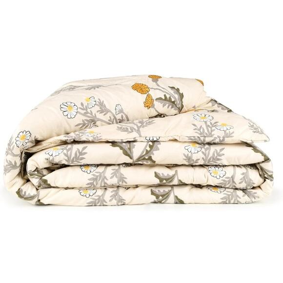 Microfiber All Weather Reversible Queen Comforter Ivory Floral Blossom Pattern - Picture 2 of 4